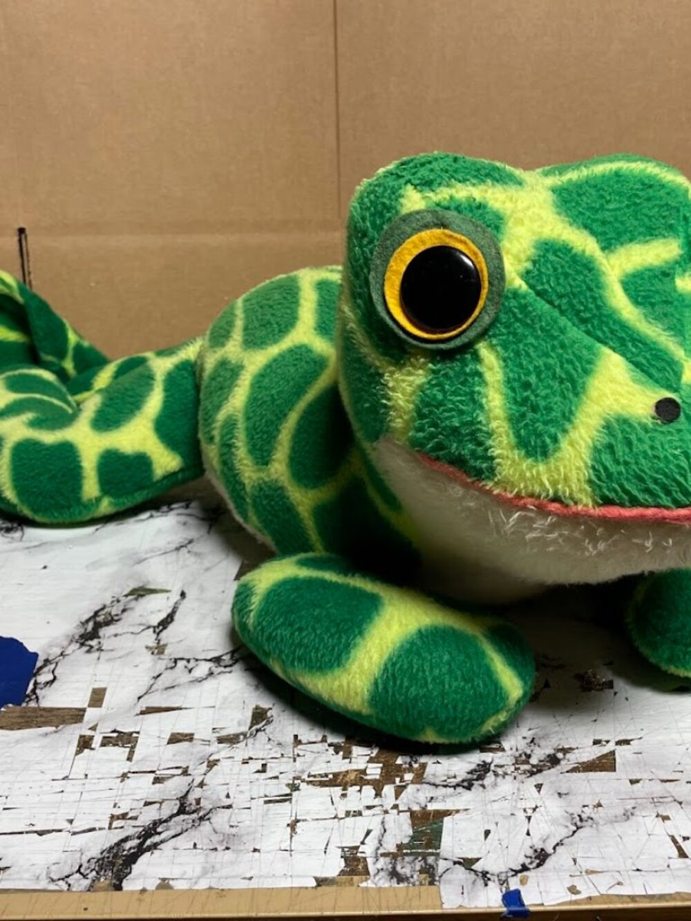 Vintage Animal Fair Flippo Jr. Frog Plush Large Green Yellow Laying Down READ